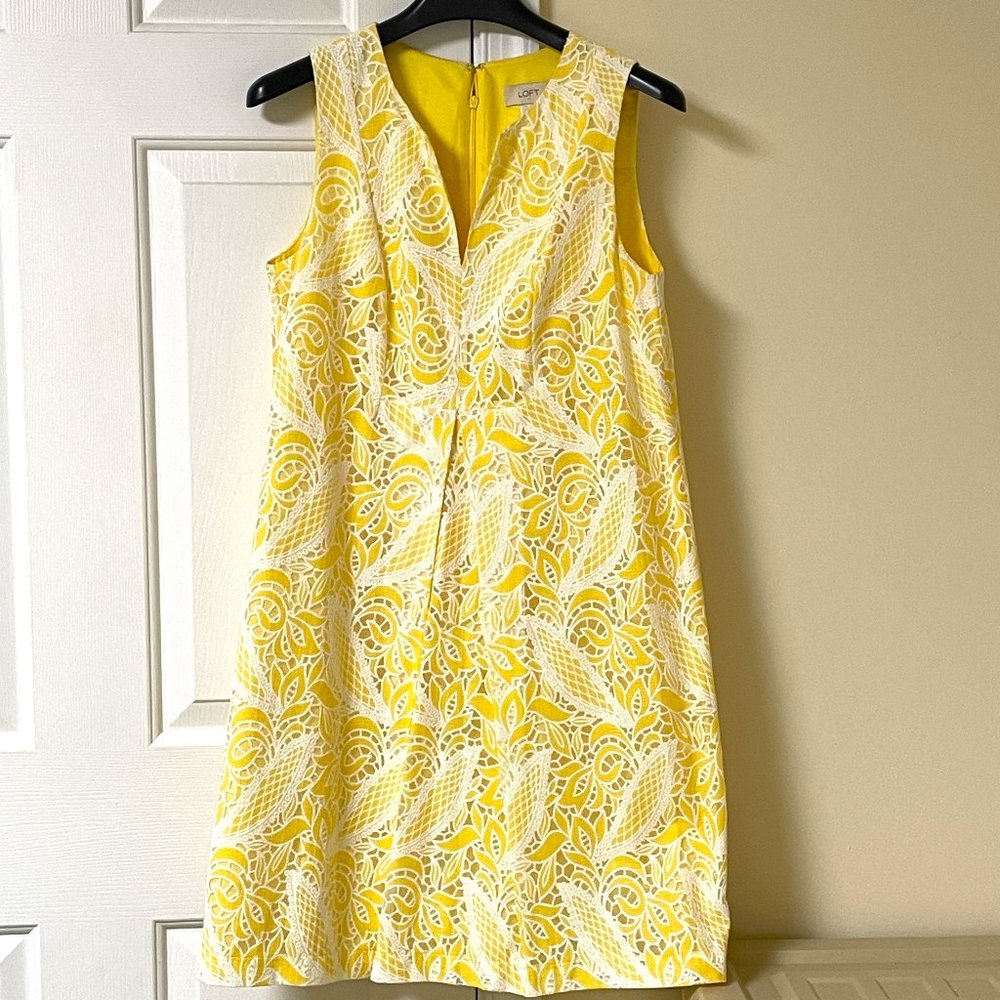 LOFT Yellow & White Sleeveless Dress